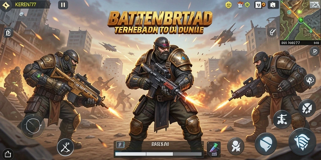 Tampilan gameplay KEREN77 yang mendebarkan dalam pertempuran Battle Royale.