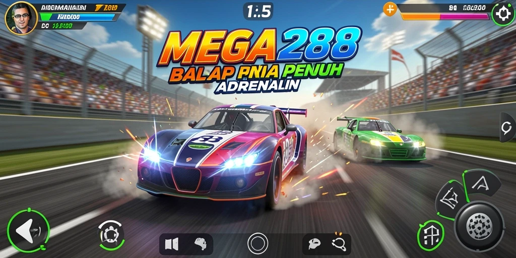 Tampilan gameplay mendebarkan dari balapan seru di MEGA288.
