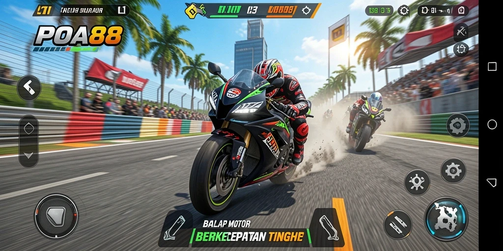 Screenshot POA88 menunjukkan aksi balap motor yang mendebarkan.
