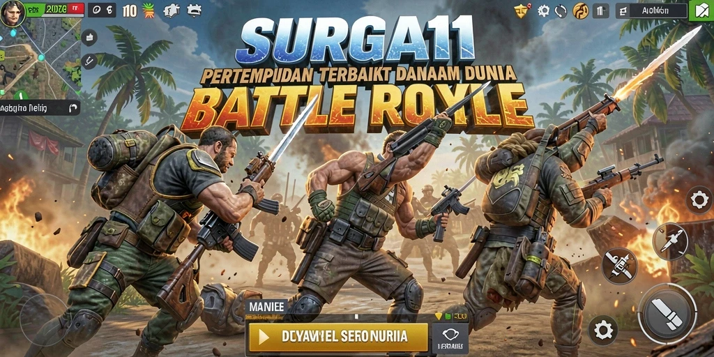 Gambaran seru gameplay SURGA11 dalam pertempuran Battle Royale.
